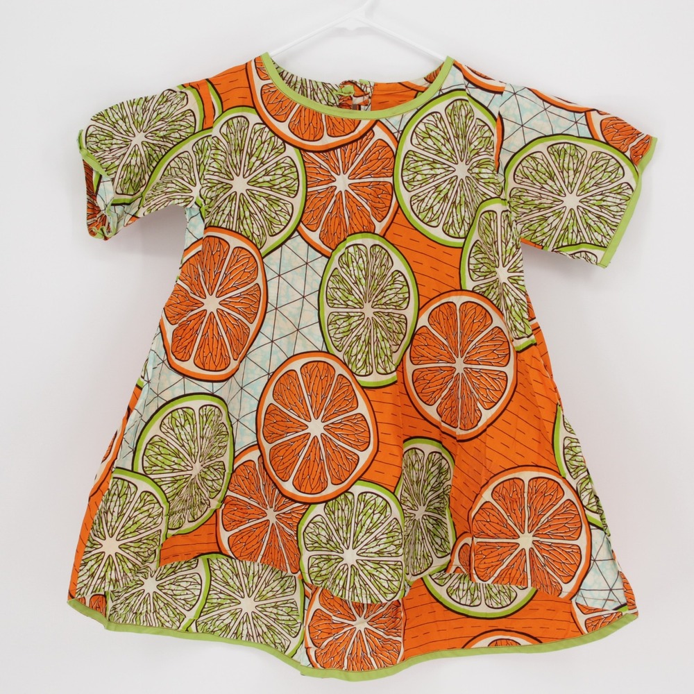 Handmade Girl's Orange Green Citrus Fruit Print Short Sleeve A-Line Top Size XL